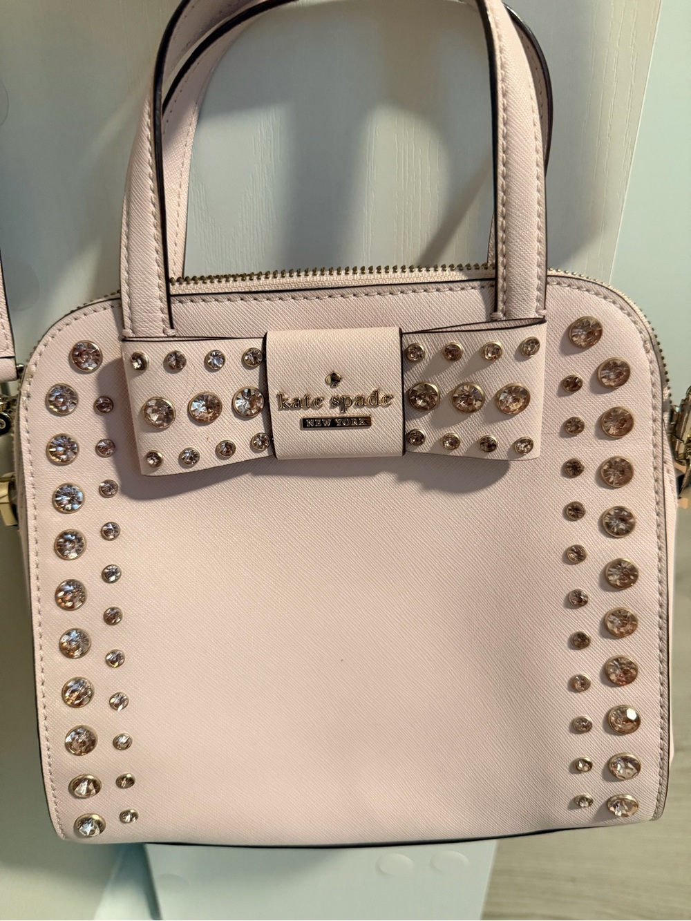 kate spade Pale Blush Bow Satchel with Crystal Studs